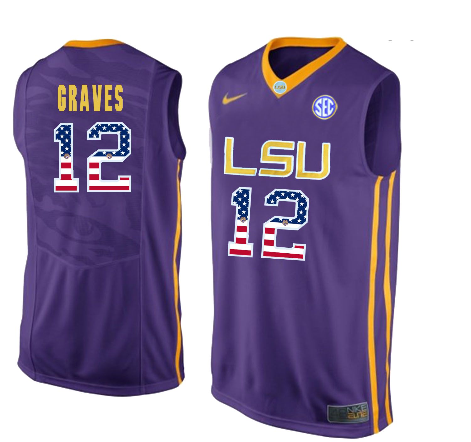 Men LSU Tigers #12 Graves Purple Flag Customized NCAA Jerseys->customized ncaa jersey->Custom Jersey